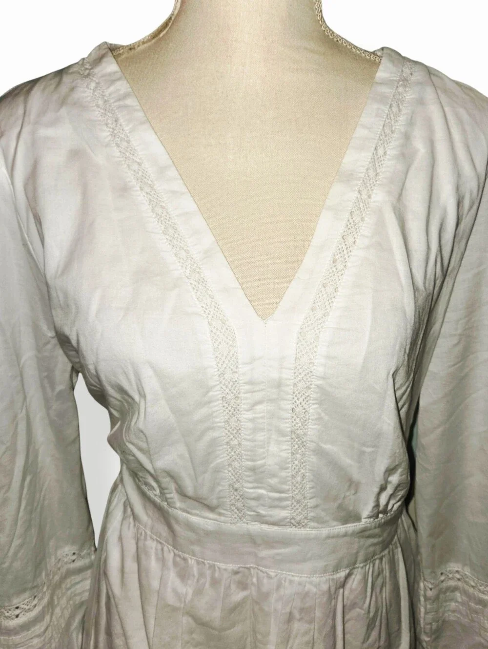 J Crew White V-Neck Long Sleeve Cotton Dress